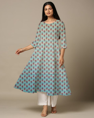 World of Mystery Women Floral Print Anarkali Kurta(Green)