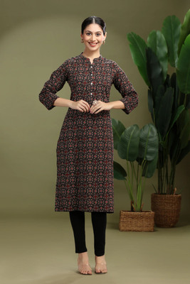 Cotton Culture Women Printed Straight Kurta(Brown)