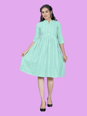 Rangrasiya Texc Women Striped Anarkali Kurta(Blue)