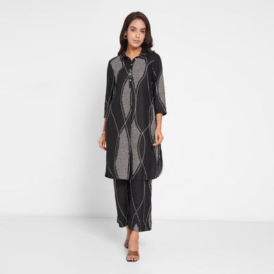 Rangmanch by Pantaloons Women Printed A-line Kurta(Black)