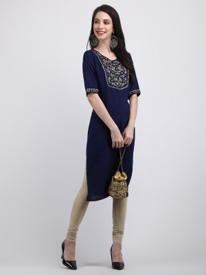 NIDHI CREATION Women Embroidered Straight Kurta(Blue)