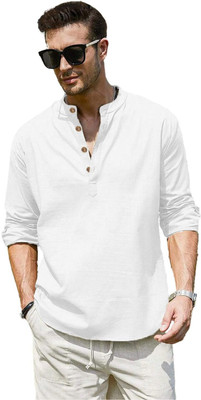 Navkanj Men Solid A-line Kurta(White)