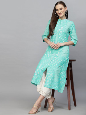 Stylum Women Printed A-line Kurta(Blue)