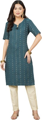 ANUSHIL Women Printed Straight Kurta(Blue, Beige)