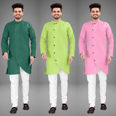 GRATITUDE ROCK Men Self Design Asymmetric Kurta(Multicolor)