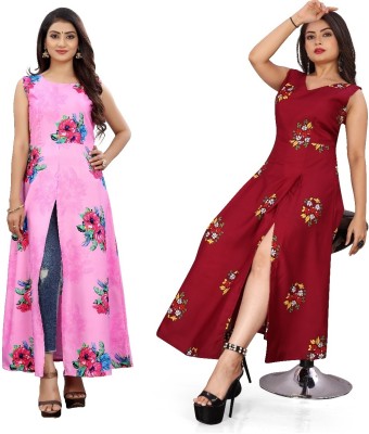 tanvi creation Women Printed Frontslit Kurta(Red)