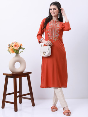 Vishudh Women Solid A-line Kurta(Brown)