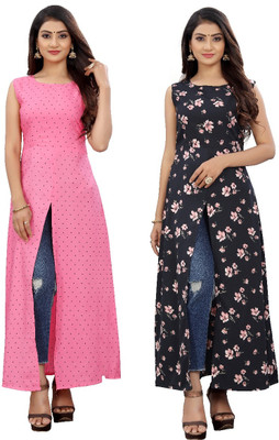 maruti fab Women Floral Print Frontslit Kurta(Black)