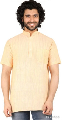 Divine creation Men Self Design Straight Kurta(Beige)