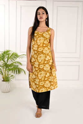 REAM Women Printed Straight Kurta(Yellow)