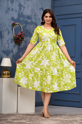 Laxmi Fashion Women Floral Print, Printed Ethnic Dress Kurta(Green, White)