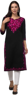 Sonistyles Women Embroidered A-line Kurta(Black)