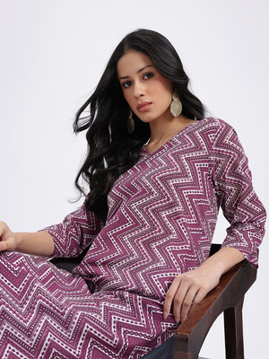 Anouk Rustic Women Printed Straight Kurta(Purple)