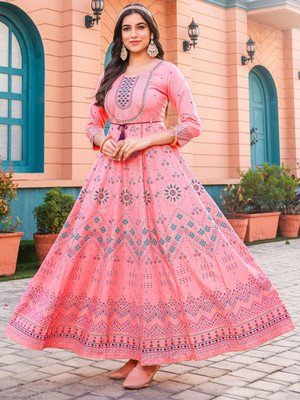 F K FASHION Women Printed Anarkali Kurta(Pink, Maroon, Light Blue)