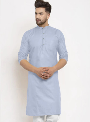 Jayenterprise Men Solid Straight Kurta(Silver)
