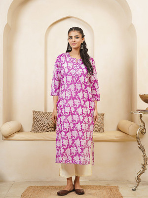 Goodhand Women Printed Straight Kurta(Purple)