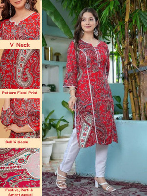 PINYFASION Women Paisley, Printed A-line Kurta(Red)