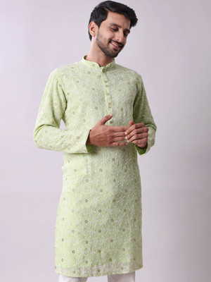 Maahi Fabs Men Embroidered Straight Kurta(Multicolor)