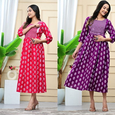 Kadri Women Printed Straight Kurta(Pink)