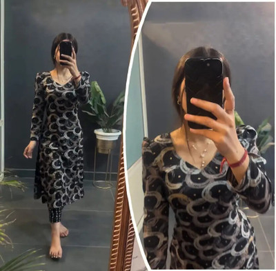 Barters boutique Women Printed A-line Kurta(Black)