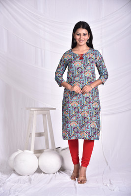 rashmi shree creation Women Printed Straight Kurta(Light Blue)