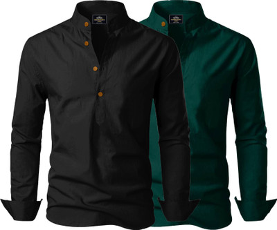 Kavyangle Creation Men Solid Straight Kurta(Black, Green)