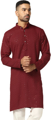 SONBAI Men Embroidered, Chikan Embroidery A-line Kurta(Maroon)