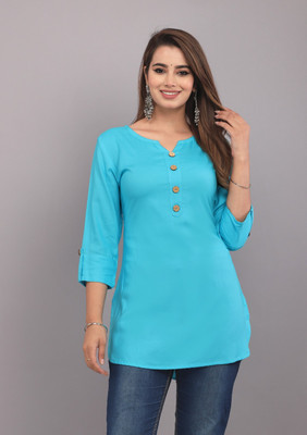 ANonline Women Solid Straight Kurta(Blue)