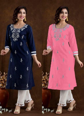 SISTO Women Chikan Embroidery A-line Kurta(Multicolor)