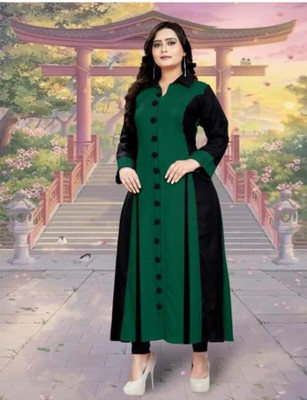Faxmon Fashion Women Self Design Ethnic Dress Kurta(Green)