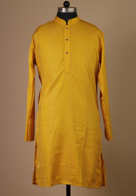 Lazzly Men Self Design Straight Kurta(Yellow)