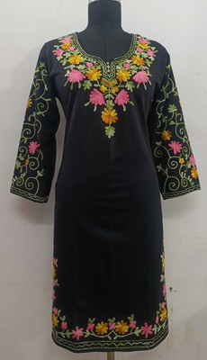 SAsharu Women Embroidered, Floral Print A-line Kurta(Black)
