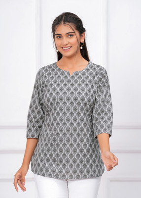 Muskan Collection Women Printed Straight Kurta(Grey)