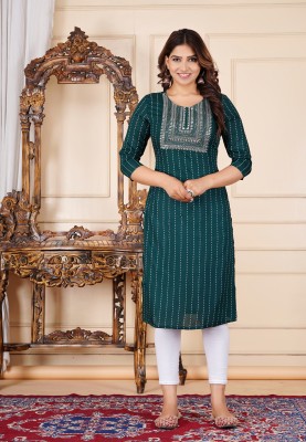 SUDIESH FASHION Women Printed Straight Kurta(Green)