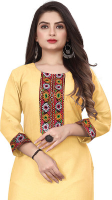 HF HOLYDAY FASHION Women Embroidered Straight Kurta(Beige)