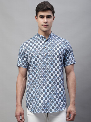 Le Mec Men Printed Straight Kurta(Blue)