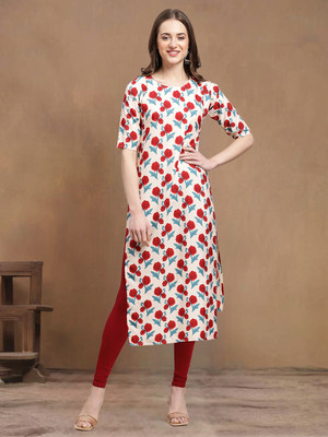 1 Stop Fashion Women Printed Straight Kurta(Red)