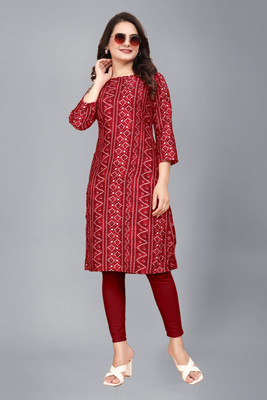 HouseOfCommon Women Printed A-line Kurta(Maroon)