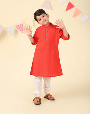 Fabindia Boys Printed A-line Kurta(Red)