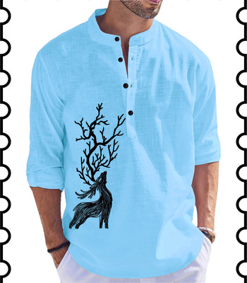 Kavyangle Creation Men Animal Print Straight Kurta(Blue)