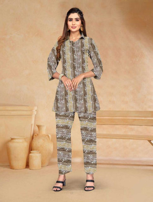 PickCell Women Embellished Tunic Kurta(Brown)