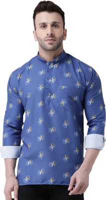 Hangup Plus Men Woven Design A-line Kurta(Blue)