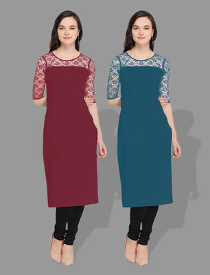 Maheshvi Women Self Design Straight Kurta(Blue)