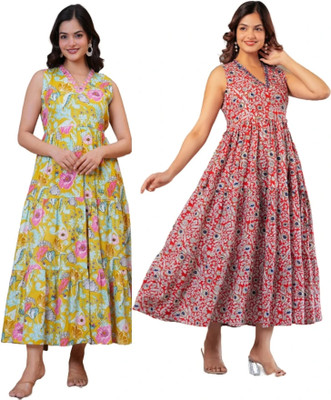 RD Fab Women Embroidered, Floral Print Anarkali Kurta(Maroon)