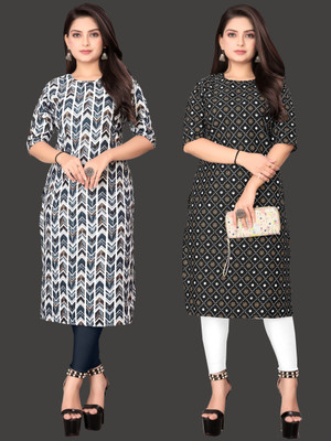 Tashvi Creation Women Printed Straight Kurta(Dark Blue)