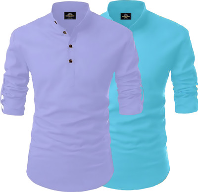 Fashion Marts Men Solid Straight Kurta(Blue)