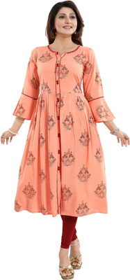 Divastri Women Printed Flared Kurta(Orange)