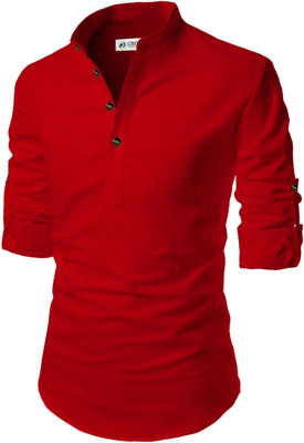 CROWNTAIL Men Solid A-line Kurta(Red)