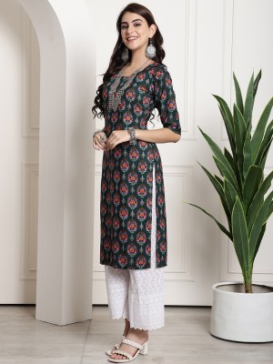 1 Stop Fashion Women Printed Straight Kurta(Dark Green, Red, Light Blue)