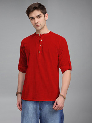 Navkanj Men Solid Straight Kurta(Red)